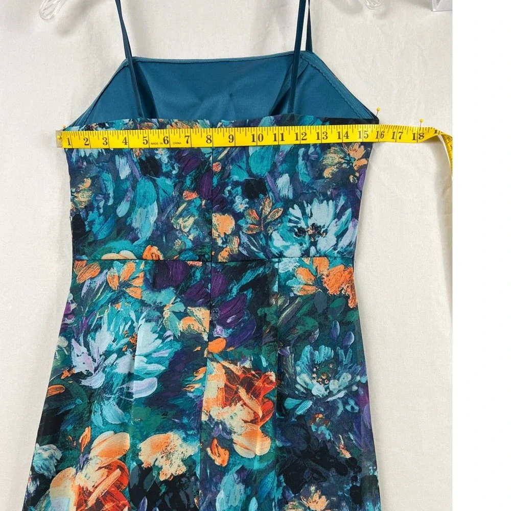 XSCAPE Floral Maxi Dress Women 6 Teal Purple Ruffle Strapless Tropical Gown - Picture 5 of 12
